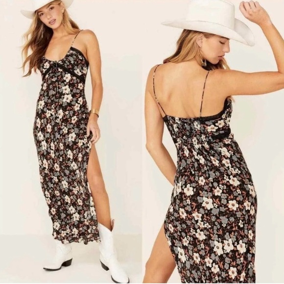 Intimately Free People “All I Wanted” Floral Black Slip Dress Size L - Picture 8 of 9